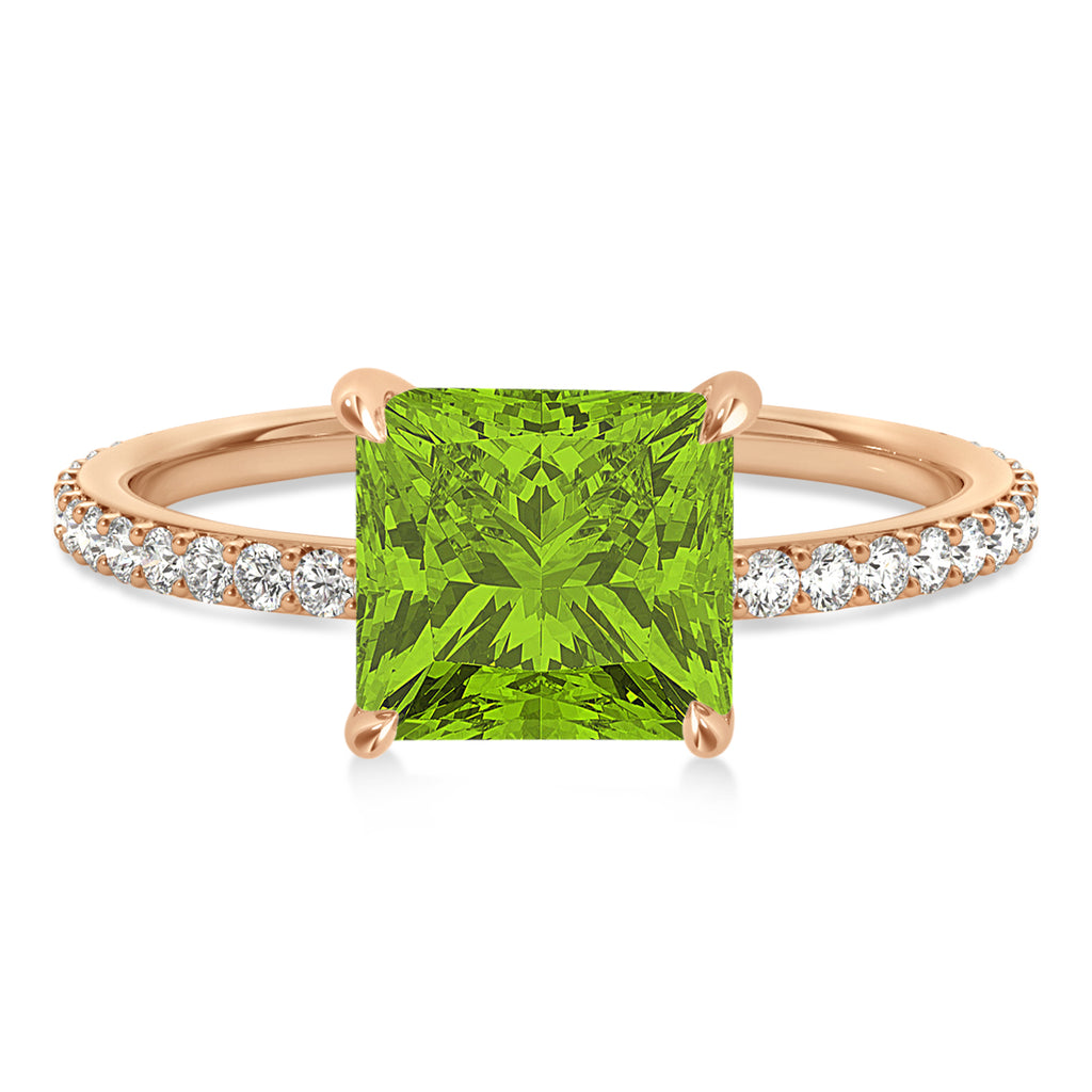 Princess Peridot & Diamond Hidden Halo Engagement Ring 14k Rose Gold (0.89ct)
