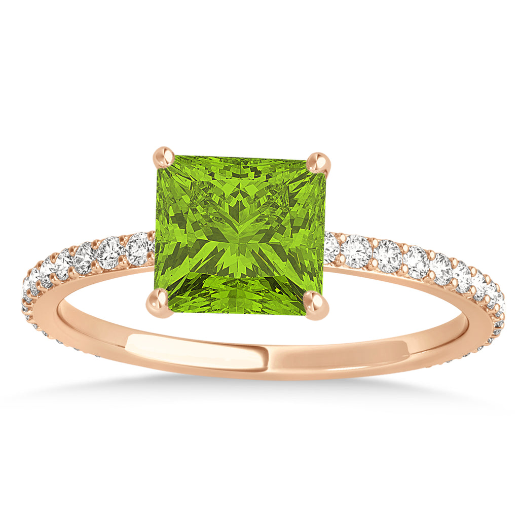 Princess Peridot & Diamond Hidden Halo Engagement Ring 14k Rose Gold (0.89ct)