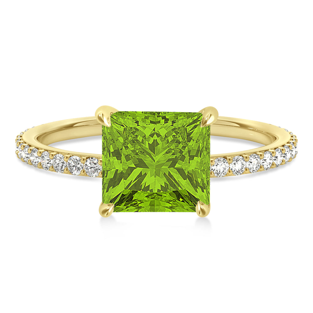 Princess Peridot & Diamond Hidden Halo Engagement Ring 14k Yellow Gold (0.89ct)
