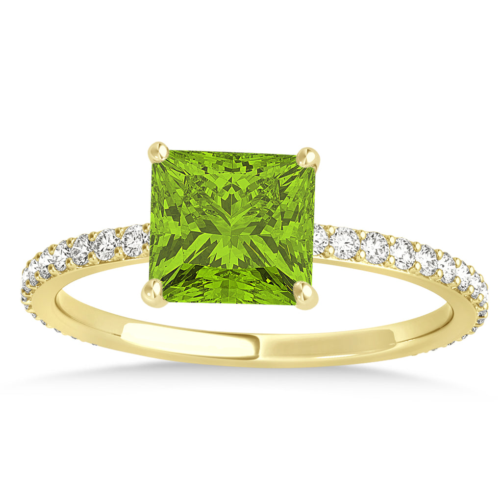 Princess Peridot & Diamond Hidden Halo Engagement Ring 14k Yellow Gold (0.89ct)