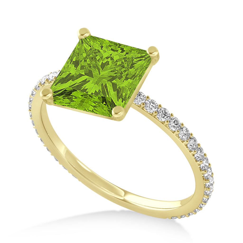 Princess Peridot & Diamond Hidden Halo Engagement Ring 18k Yellow Gold (0.89ct)