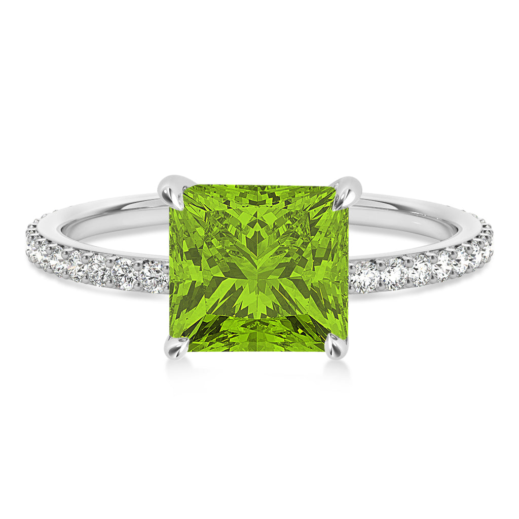 Princess Peridot & Diamond Hidden Halo Engagement Ring Palladium (0.89ct)
