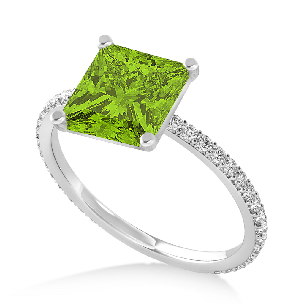 Princess Peridot & Diamond Hidden Halo Engagement Ring Palladium (0.89ct)