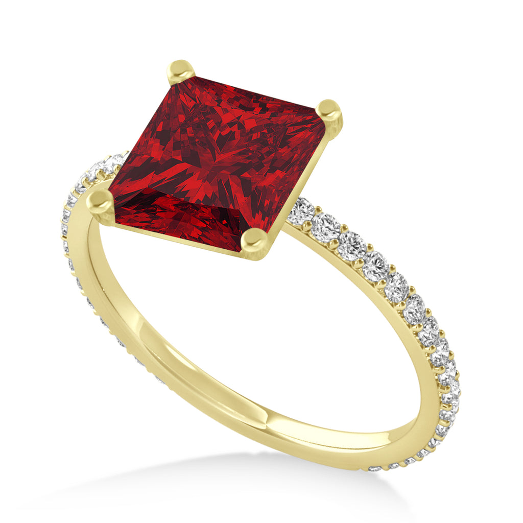 Princess Ruby & Diamond Hidden Halo Engagement Ring 14k Yellow Gold (0.89ct)