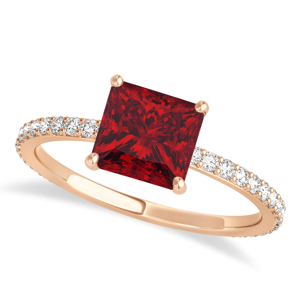 Princess Ruby & Diamond Hidden Halo Engagement Ring 18k Rose Gold (0.89ct)