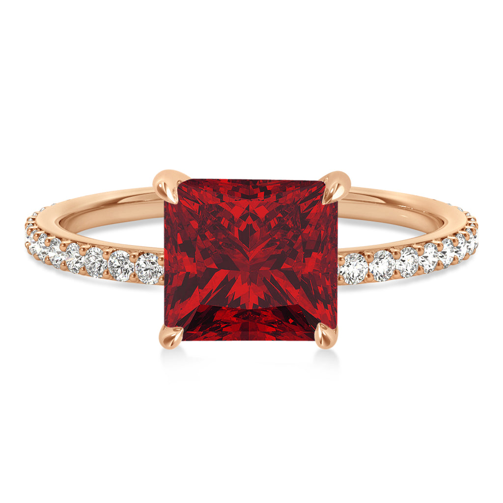 Princess Ruby & Diamond Hidden Halo Engagement Ring 18k Rose Gold (0.89ct)