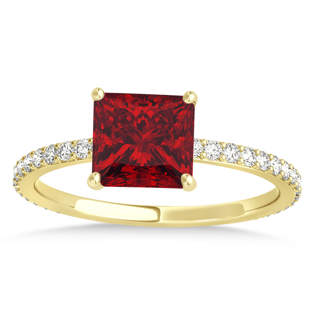 Princess Ruby & Diamond Hidden Halo Engagement Ring 18k Yellow Gold (0.89ct)