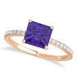 Princess Tanzanite & Diamond Hidden Halo Engagement Ring 14k Rose Gold (0.89ct)
