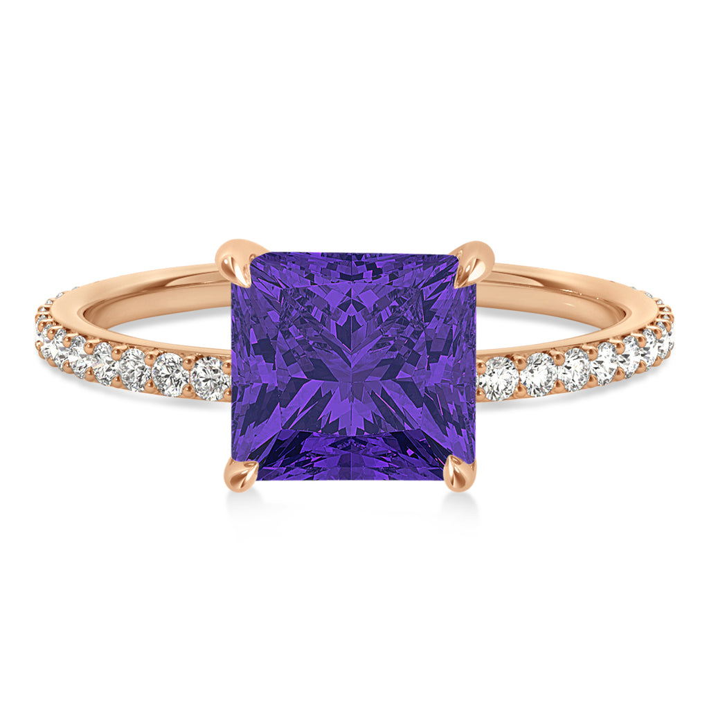 Princess Tanzanite & Diamond Hidden Halo Engagement Ring 14k Rose Gold (0.89ct)