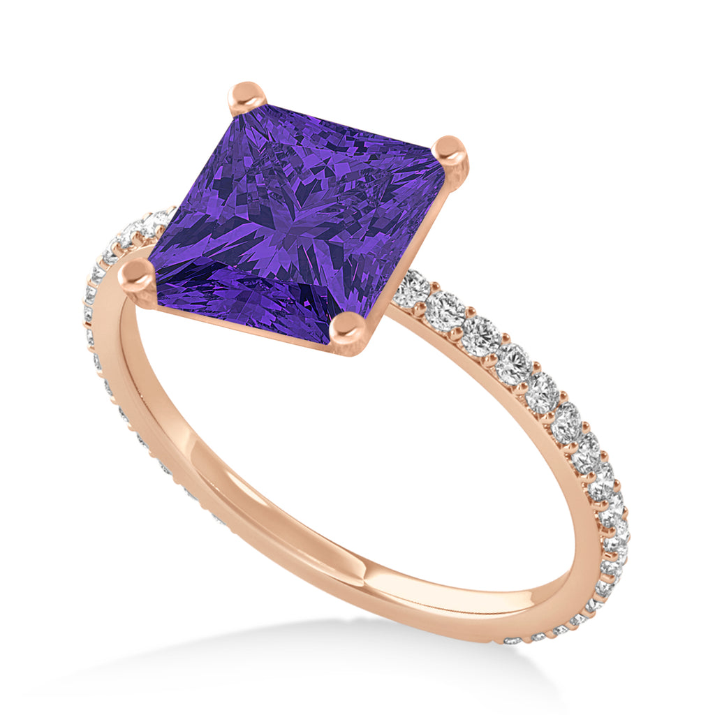 Princess Tanzanite & Diamond Hidden Halo Engagement Ring 14k Rose Gold (0.89ct)