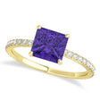 Princess Tanzanite & Diamond Hidden Halo Engagement Ring 14k Yellow Gold (0.89ct)