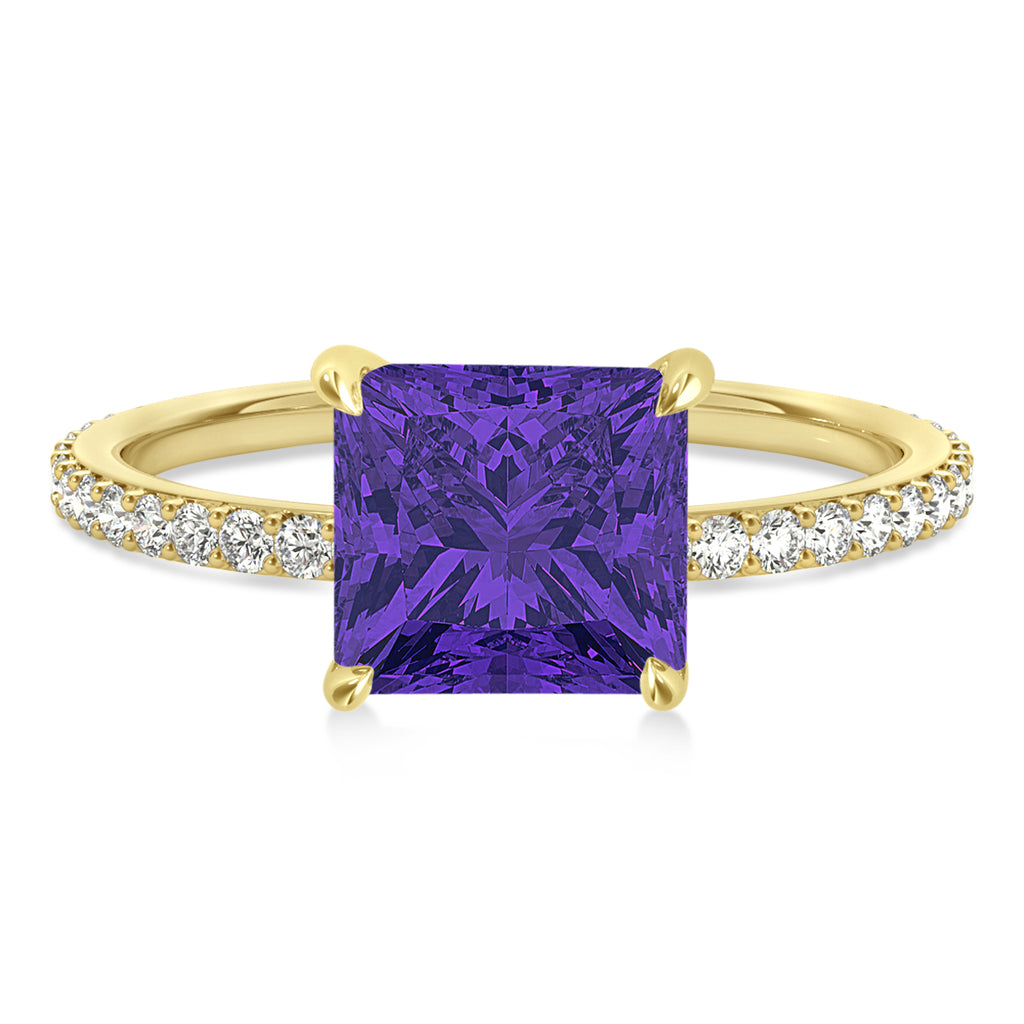 Princess Tanzanite & Diamond Hidden Halo Engagement Ring 14k Yellow Gold (0.89ct)