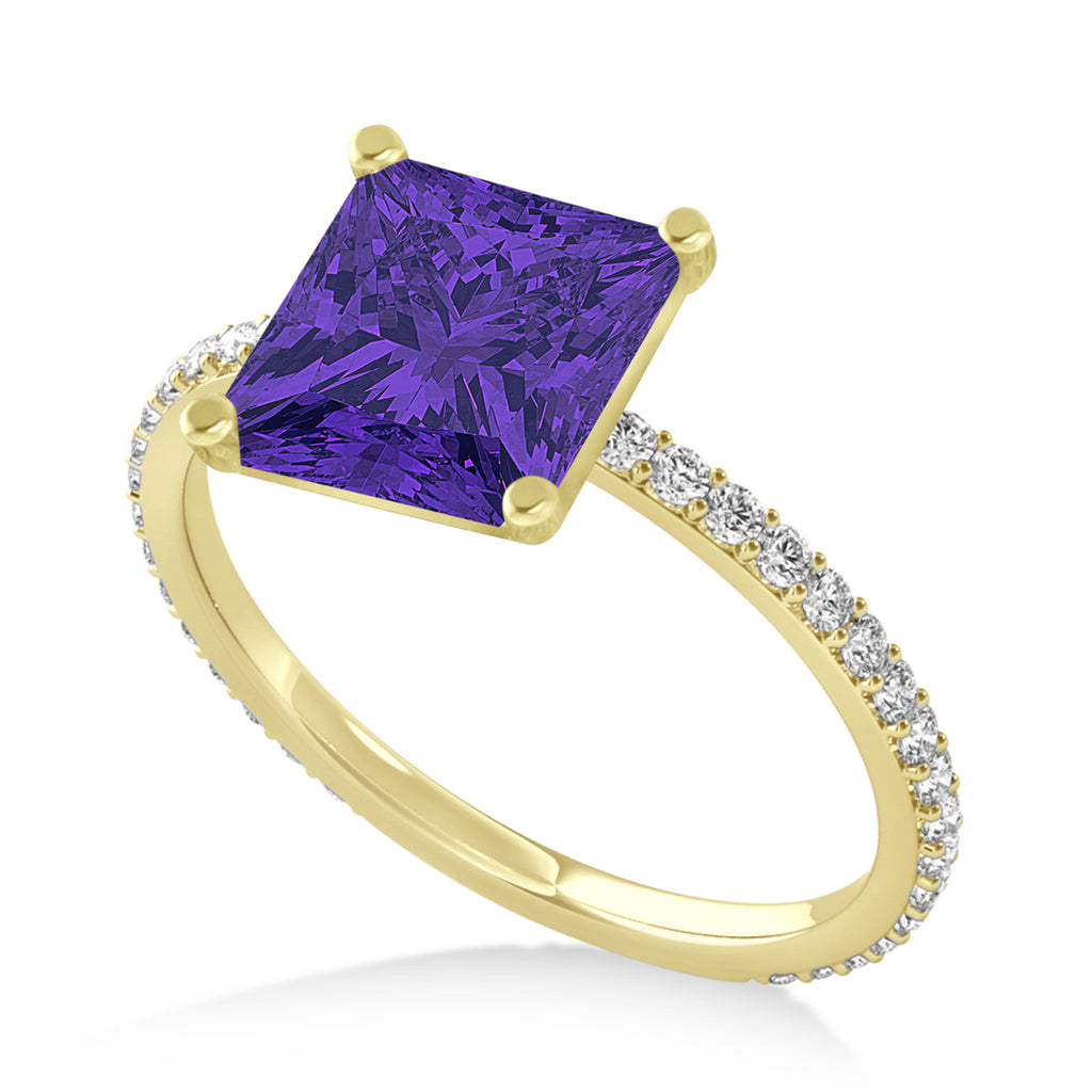 Princess Tanzanite & Diamond Hidden Halo Engagement Ring 14k Yellow Gold (0.89ct)