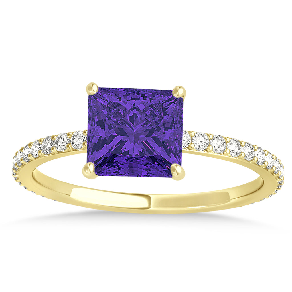 Princess Tanzanite & Diamond Hidden Halo Engagement Ring 18k Yellow Gold (0.89ct)