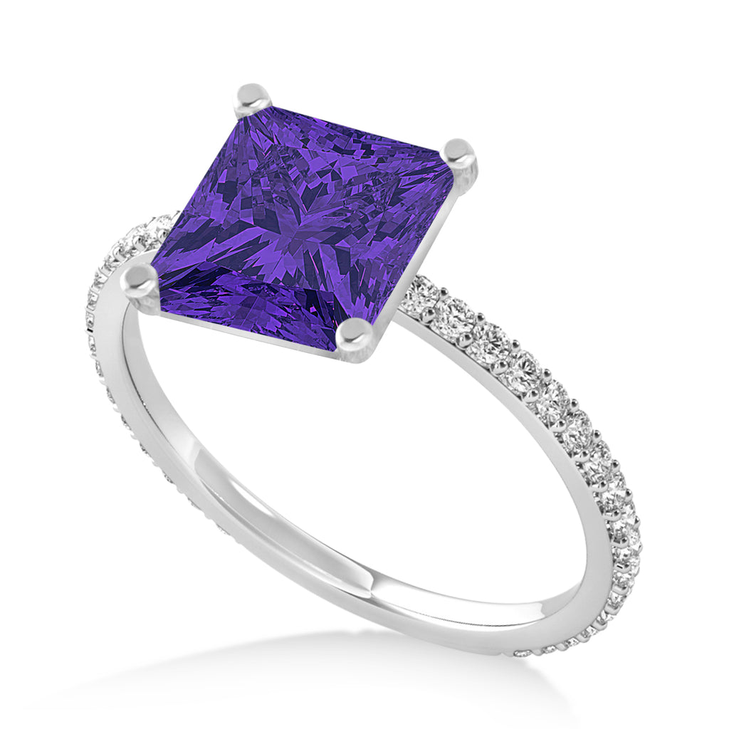 Princess Tanzanite & Diamond Hidden Halo Engagement Ring Platinum (0.89ct)