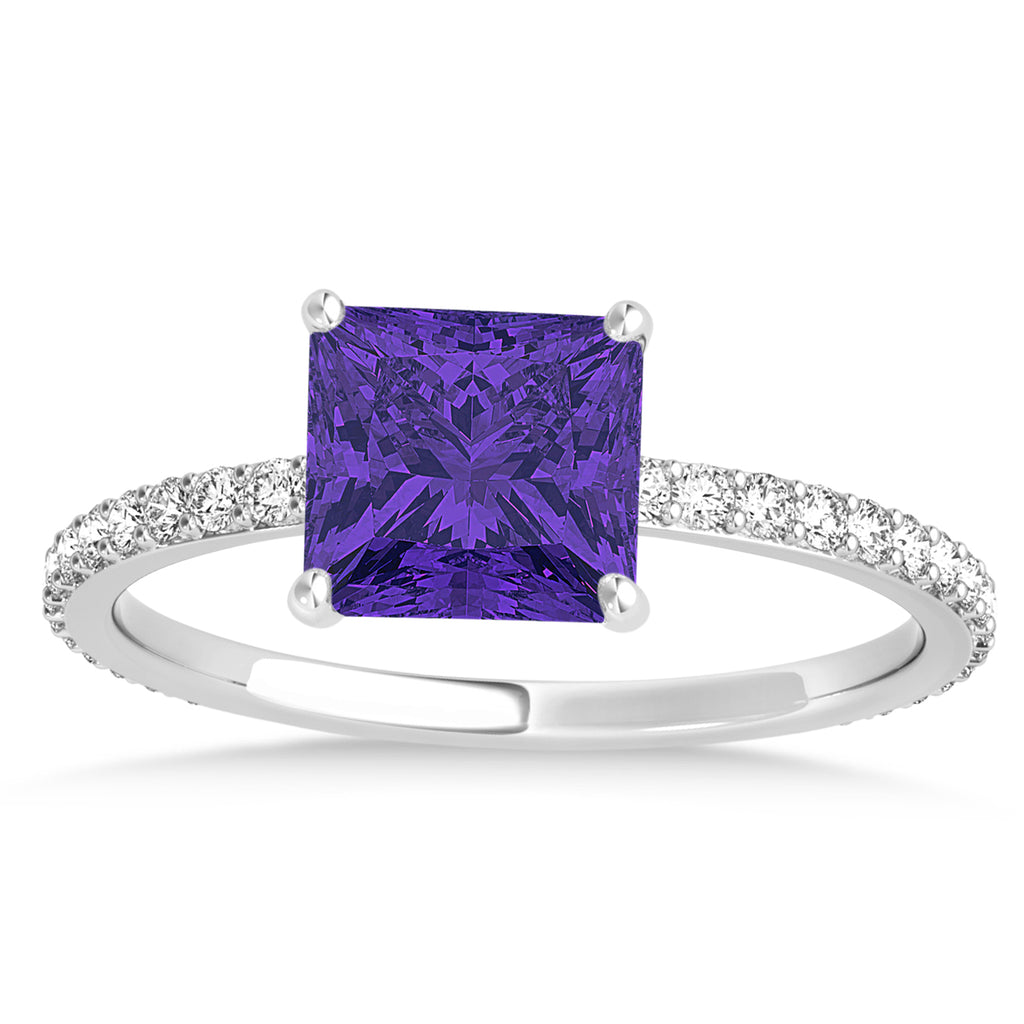 Princess Tanzanite & Diamond Hidden Halo Engagement Ring Platinum (0.89ct)