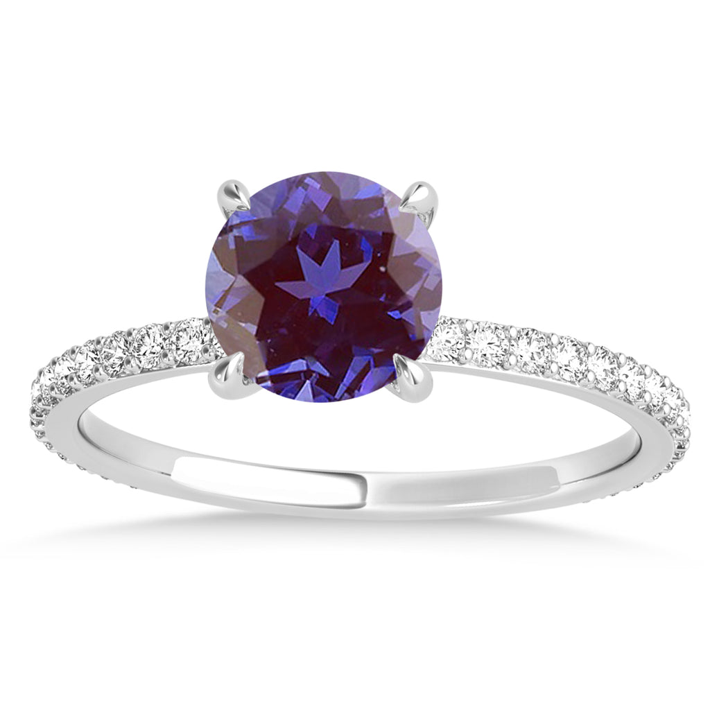 Round Alexandrite & Diamond Hidden Halo Engagement Ring 14k White Gold (1.68ct)