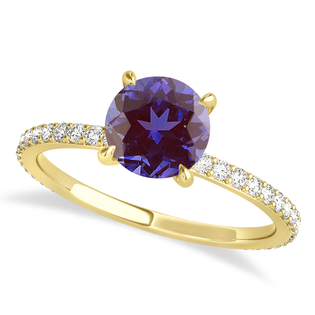 Round Alexandrite & Diamond Hidden Halo Engagement Ring 14k Yellow Gold (1.68ct)