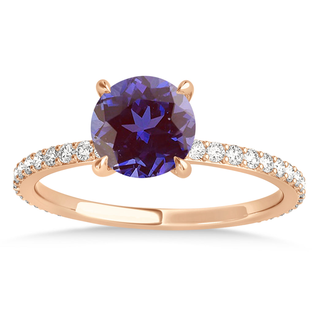 Round Alexandrite & Diamond Hidden Halo Engagement Ring 18k Rose Gold (1.68ct)