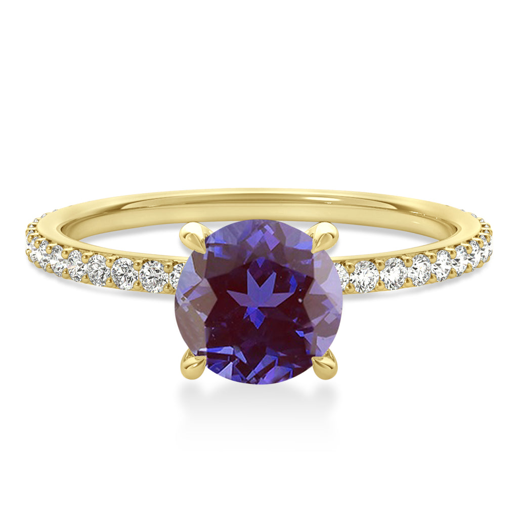 Round Alexandrite & Diamond Hidden Halo Engagement Ring 18k Yellow Gold (1.68ct)