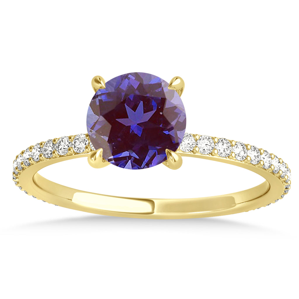 Round Alexandrite & Diamond Hidden Halo Engagement Ring 18k Yellow Gold (1.68ct)