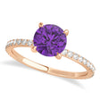 Round Amethyst & Diamond Hidden Halo Engagement Ring 14k Rose Gold (1.68ct)