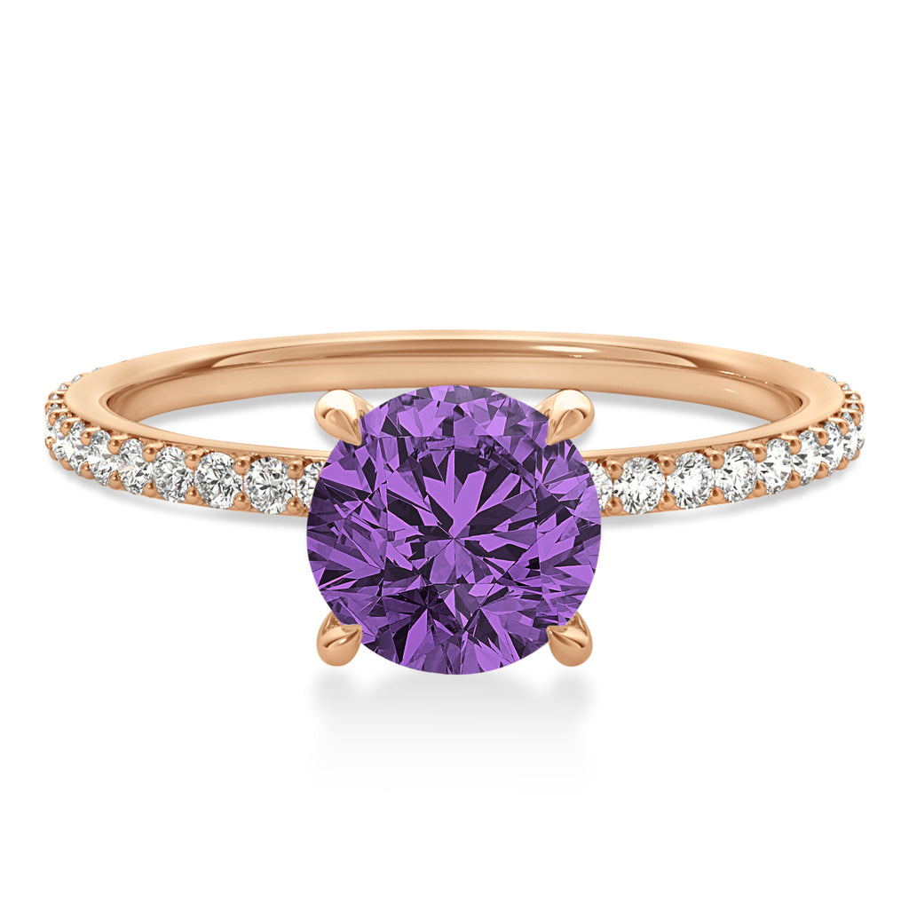 Round Amethyst & Diamond Hidden Halo Engagement Ring 18k Rose Gold (1.68ct)