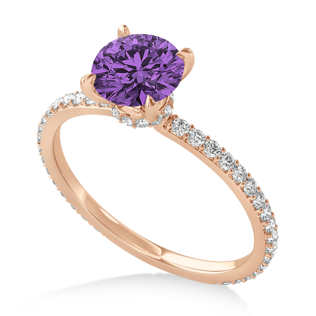 Round Amethyst & Diamond Hidden Halo Engagement Ring 18k Rose Gold (1.68ct)