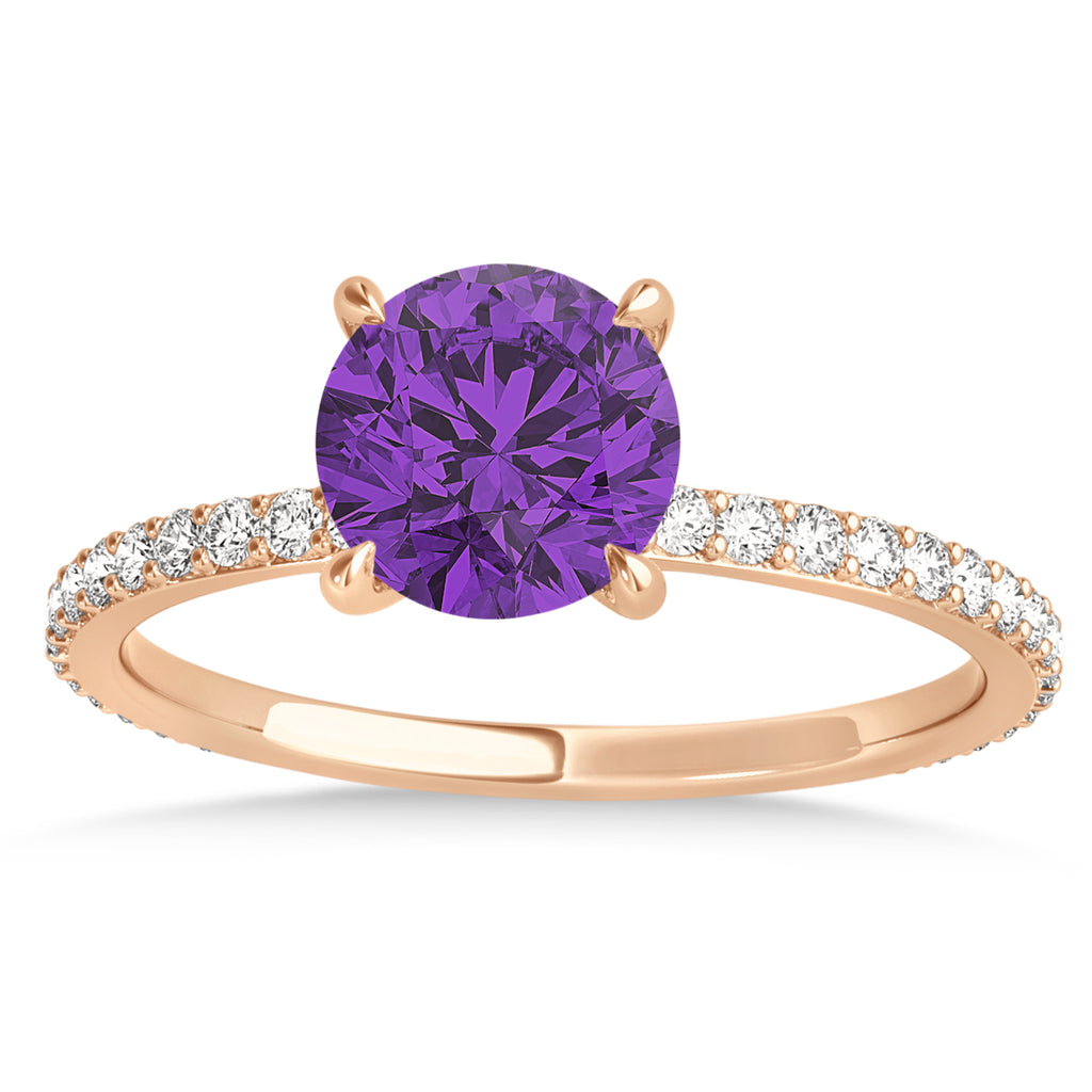 Round Amethyst & Diamond Hidden Halo Engagement Ring 18k Rose Gold (1.68ct)