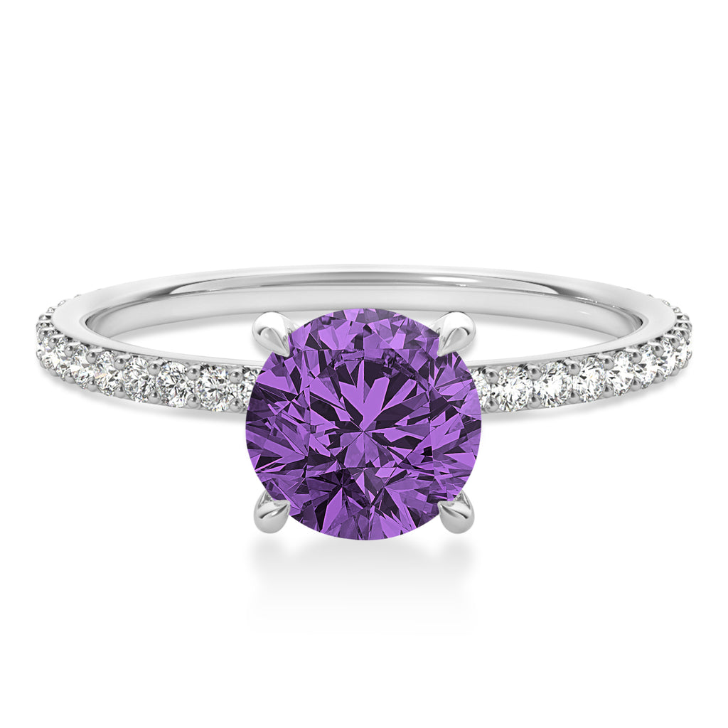Round Amethyst & Diamond Hidden Halo Engagement Ring 18k White Gold (1.68ct)