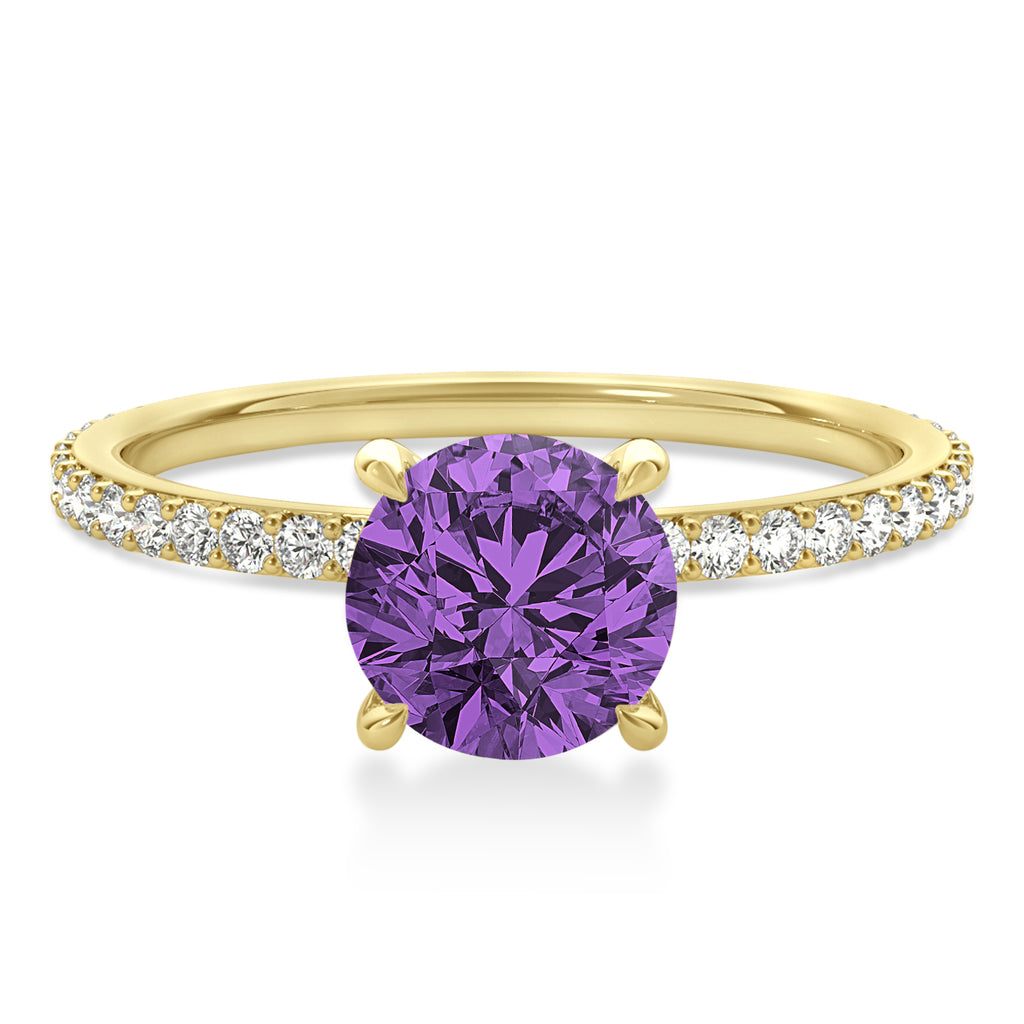 Round Amethyst & Diamond Hidden Halo Engagement Ring 18k Yellow Gold (1.68ct)