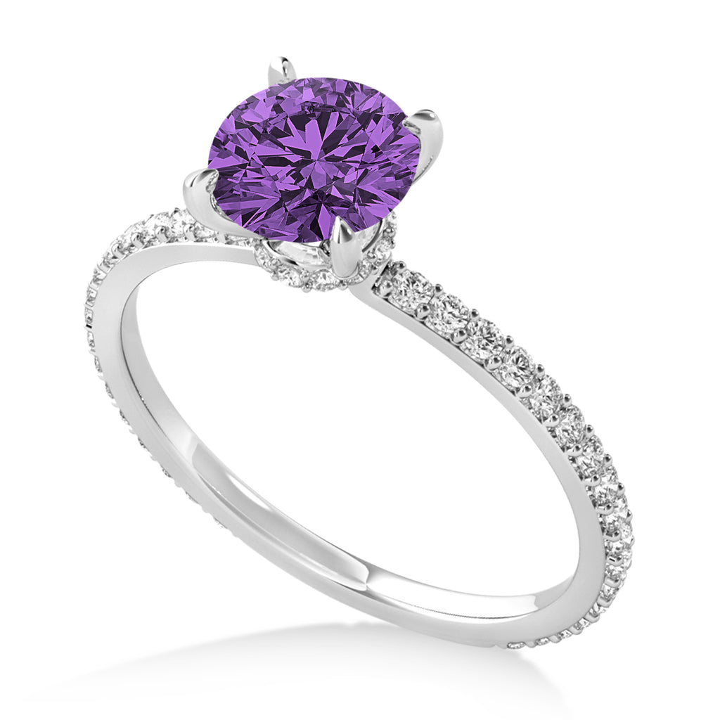 Round Amethyst & Diamond Hidden Halo Engagement Ring Platinum (1.68ct)