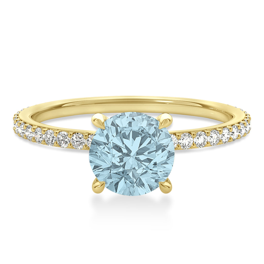 Round Aquamarine & Diamond Hidden Halo Engagement Ring 14k Yellow Gold (1.68ct)