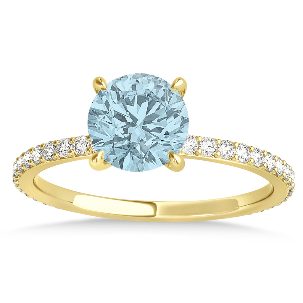 Round Aquamarine & Diamond Hidden Halo Engagement Ring 14k Yellow Gold (1.68ct)