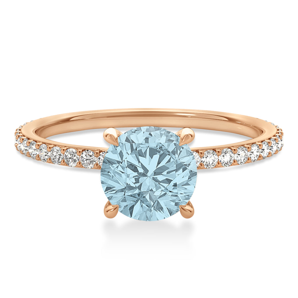 Round Aquamarine & Diamond Hidden Halo Engagement Ring 18k Rose Gold (1.68ct)