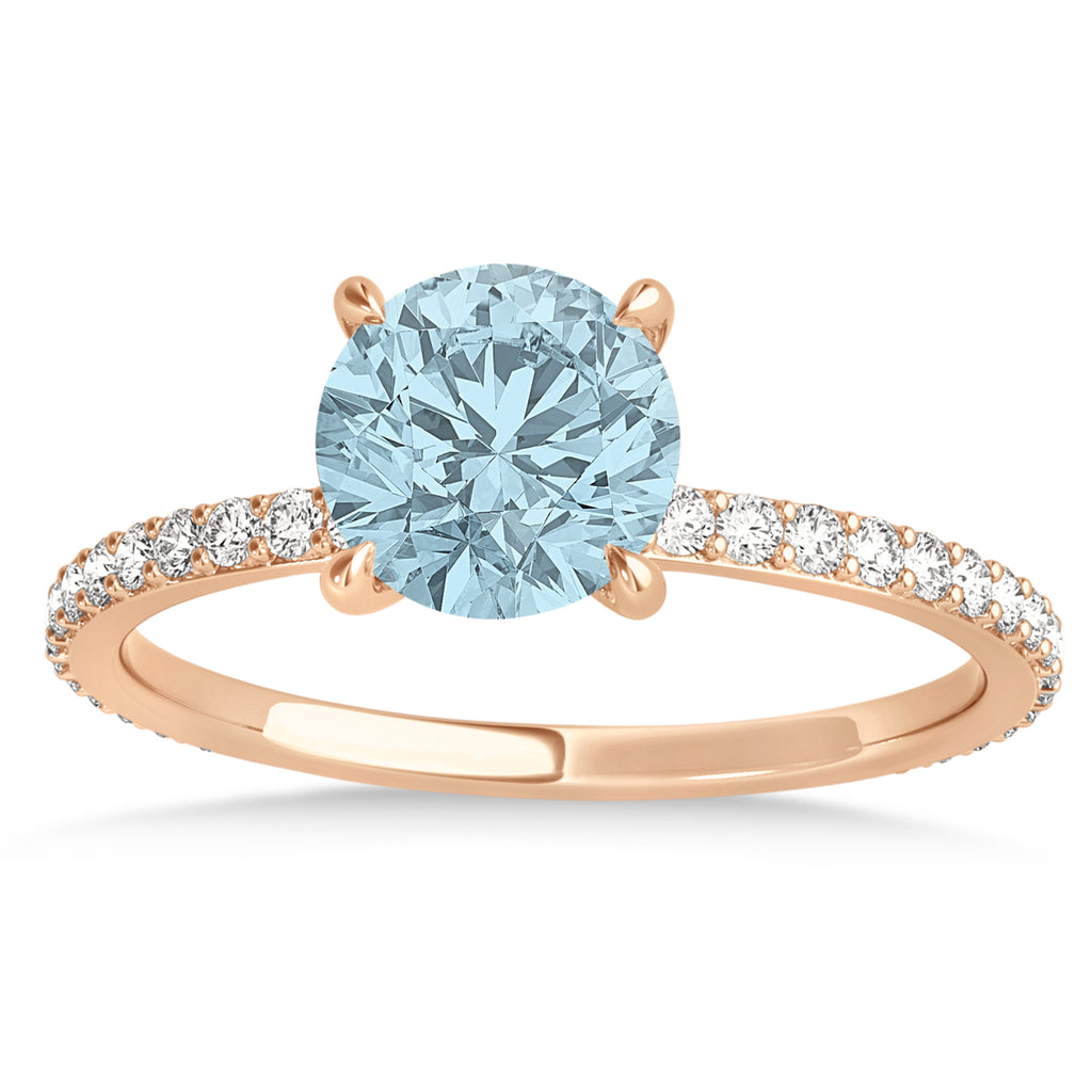 Round Aquamarine & Diamond Hidden Halo Engagement Ring 18k Rose Gold (1.68ct)