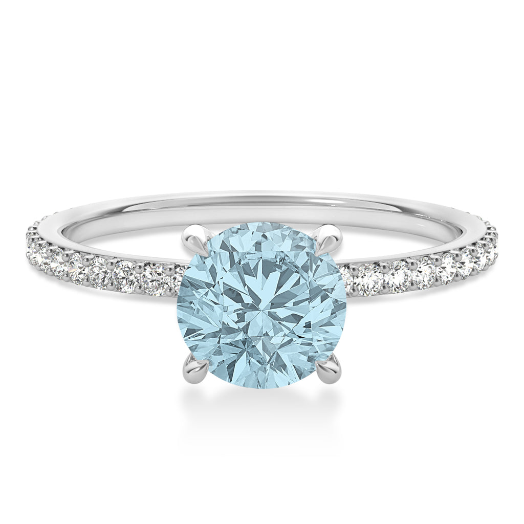 Round Aquamarine & Diamond Hidden Halo Engagement Ring 18k White Gold (1.68ct)