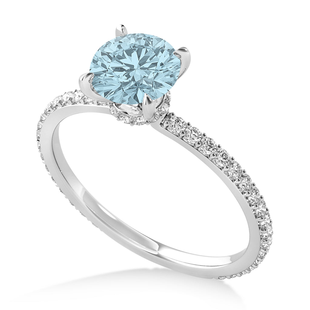 Round Aquamarine & Diamond Hidden Halo Engagement Ring 18k White Gold (1.68ct)