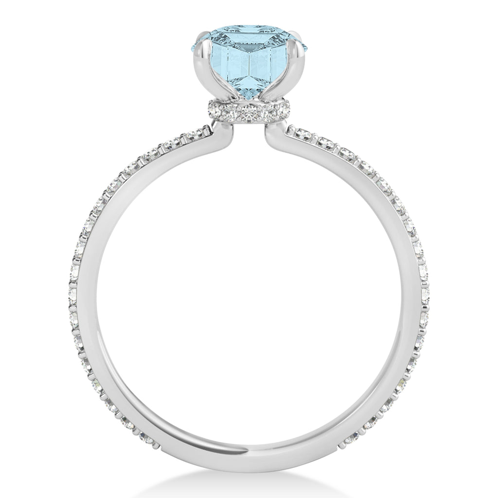 Round Aquamarine & Diamond Hidden Halo Engagement Ring Palladium (1.68ct)