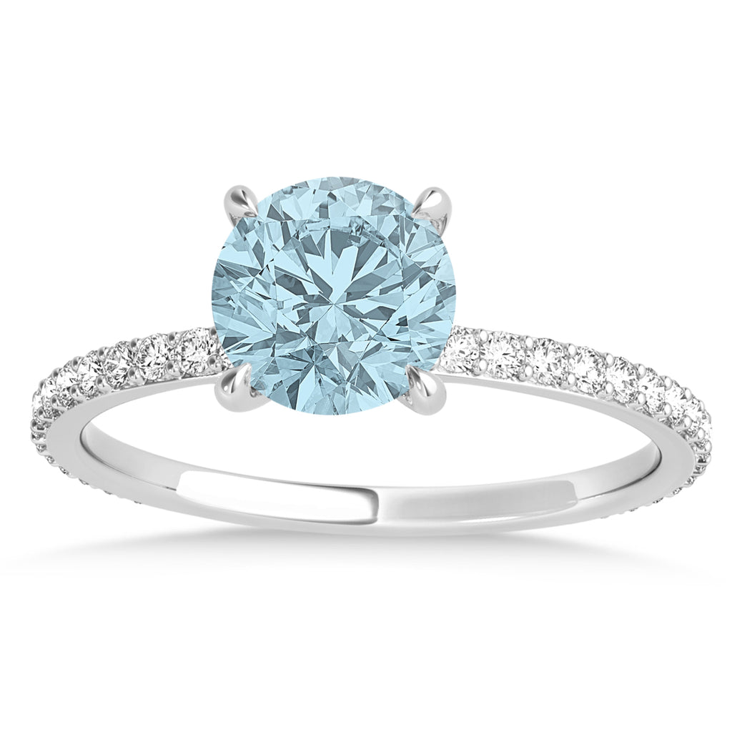Round Aquamarine & Diamond Hidden Halo Engagement Ring Platinum (1.68ct)