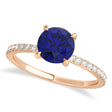 Round Blue Sapphire & Diamond Hidden Halo Engagement Ring 14k Rose Gold (1.68ct)