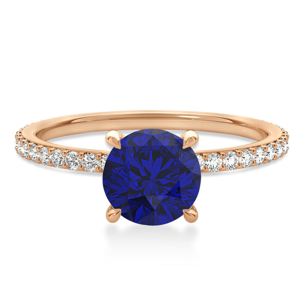 Round Blue Sapphire & Diamond Hidden Halo Engagement Ring 14k Rose Gold (1.68ct)