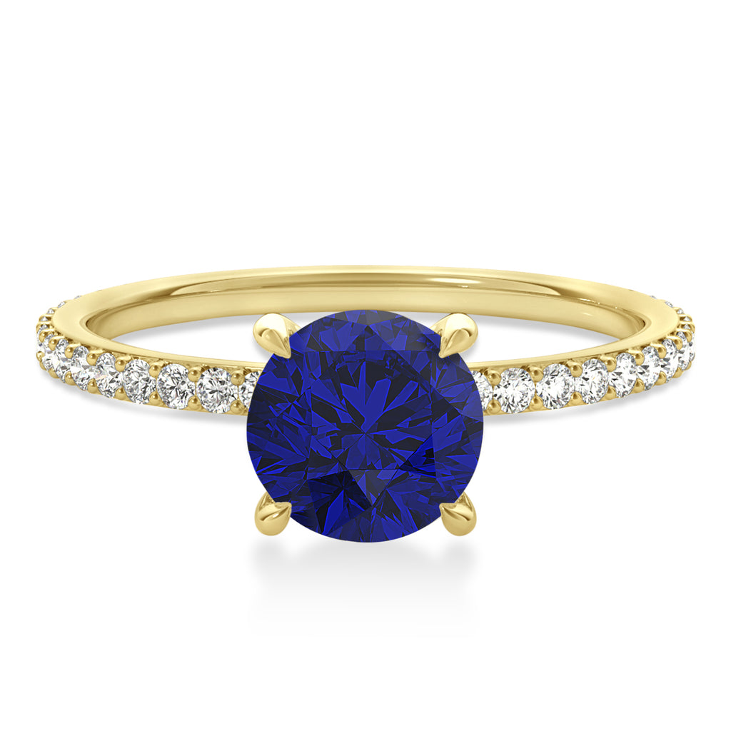 Round Blue Sapphire & Diamond Hidden Halo Engagement Ring 14k Yellow Gold (1.68ct)