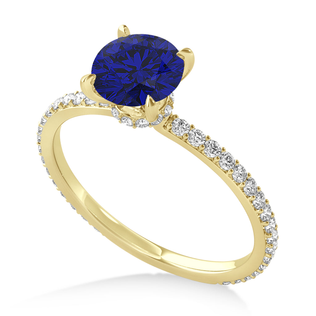 Round Blue Sapphire & Diamond Hidden Halo Engagement Ring 14k Yellow Gold (1.68ct)