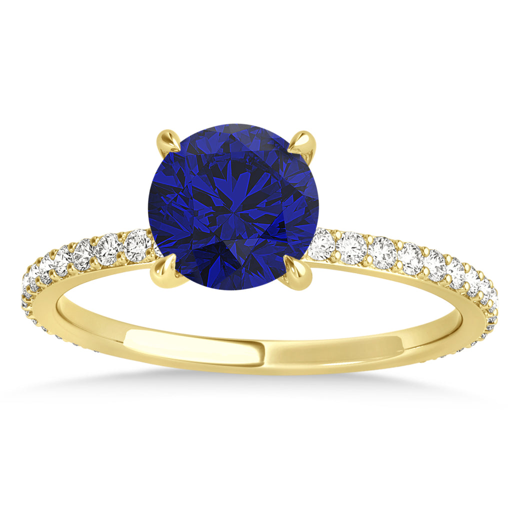 Round Blue Sapphire & Diamond Hidden Halo Engagement Ring 14k Yellow Gold (1.68ct)