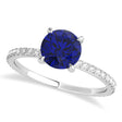 Round Blue Sapphire & Diamond Hidden Halo Engagement Ring 18k White Gold (1.68ct)