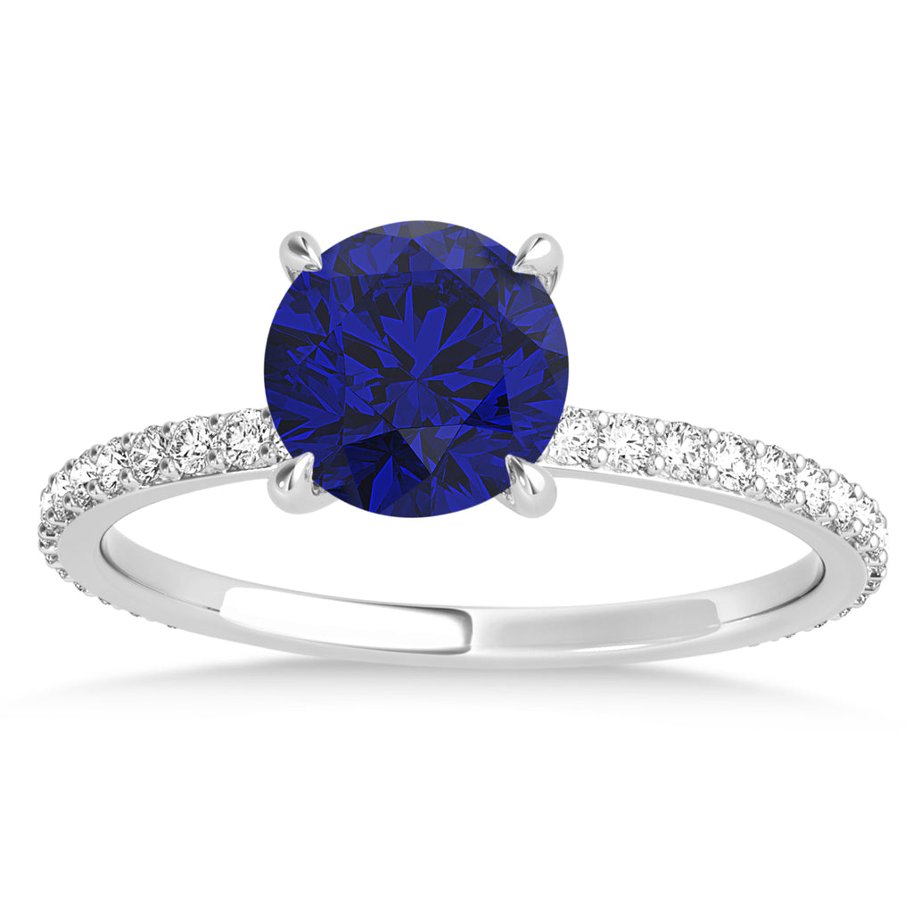Round Blue Sapphire & Diamond Hidden Halo Engagement Ring Palladium (1.68ct)