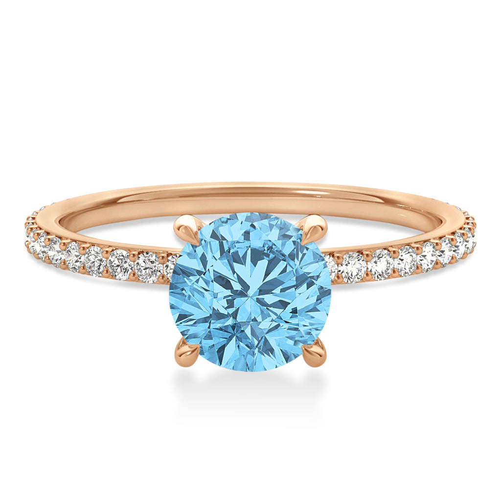 Round Blue Topaz & Diamond Hidden Halo Engagement Ring 14k Rose Gold (1.68ct)