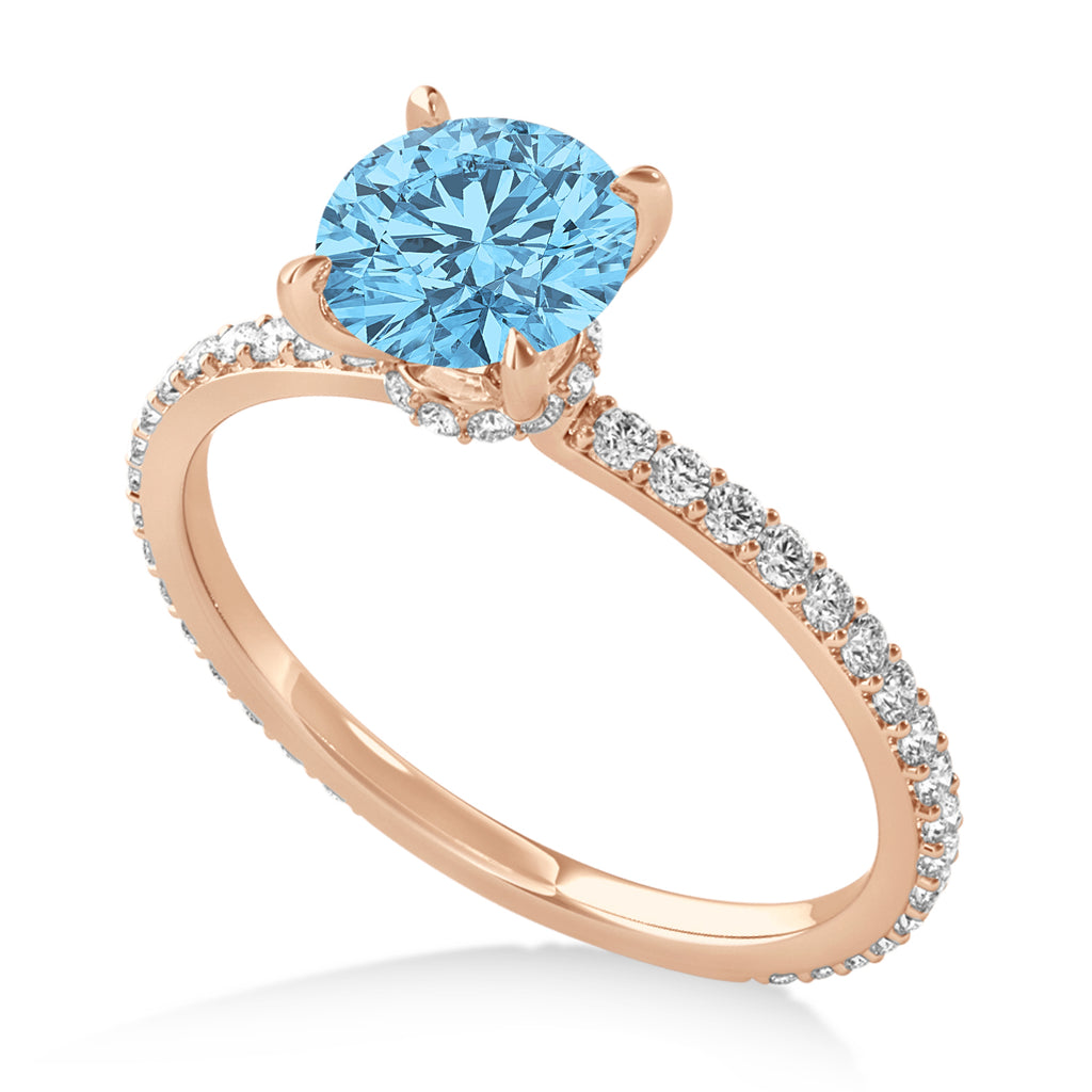 Round Blue Topaz & Diamond Hidden Halo Engagement Ring 14k Rose Gold (1.68ct)