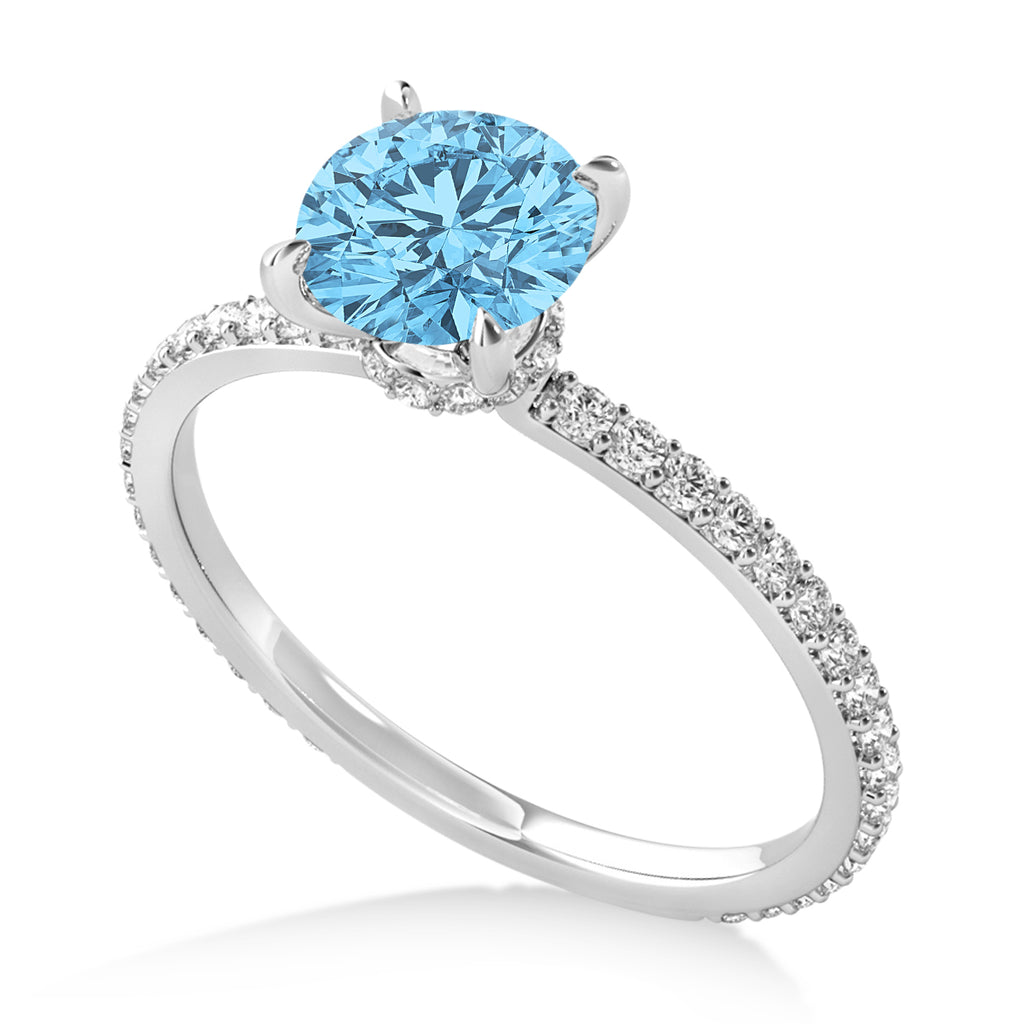 Round Blue Topaz & Diamond Hidden Halo Engagement Ring 14k White Gold (1.68ct)